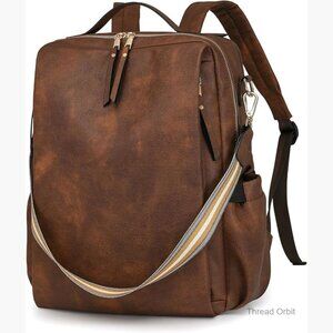 Large PU Leather Backpack Purse Convertible Satchel with Laptop Sleeve